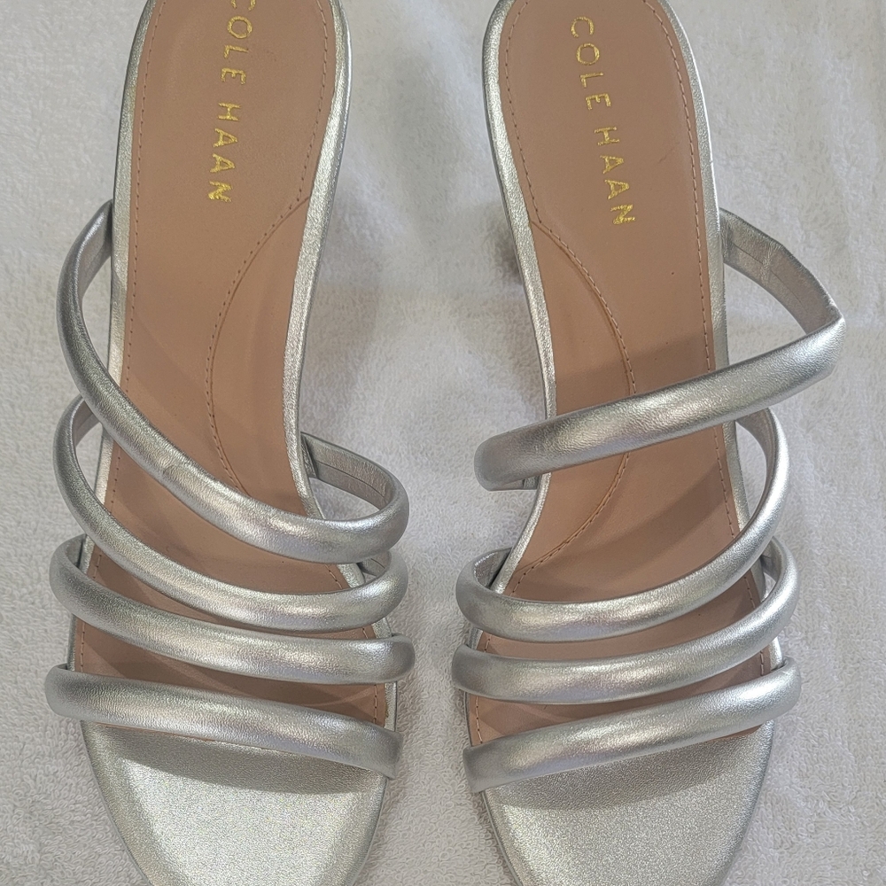 Cole Haan Silver Heeled Sandals with Strappy Design. Size 7 - Picture 6 of 11